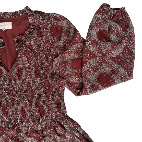 Melloday Womens Boho Peasant Blouse Small Rust Red Smocked Phoebe Buffay Cottage - Picture 3 of 16